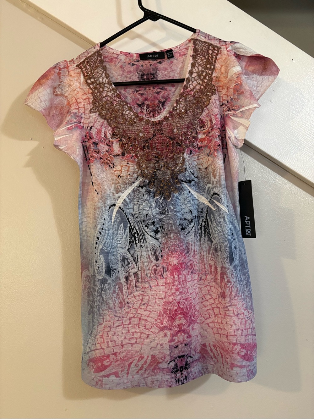 Apt 9 Pink, Blue & White Abstract Graphic Top Petite XS New